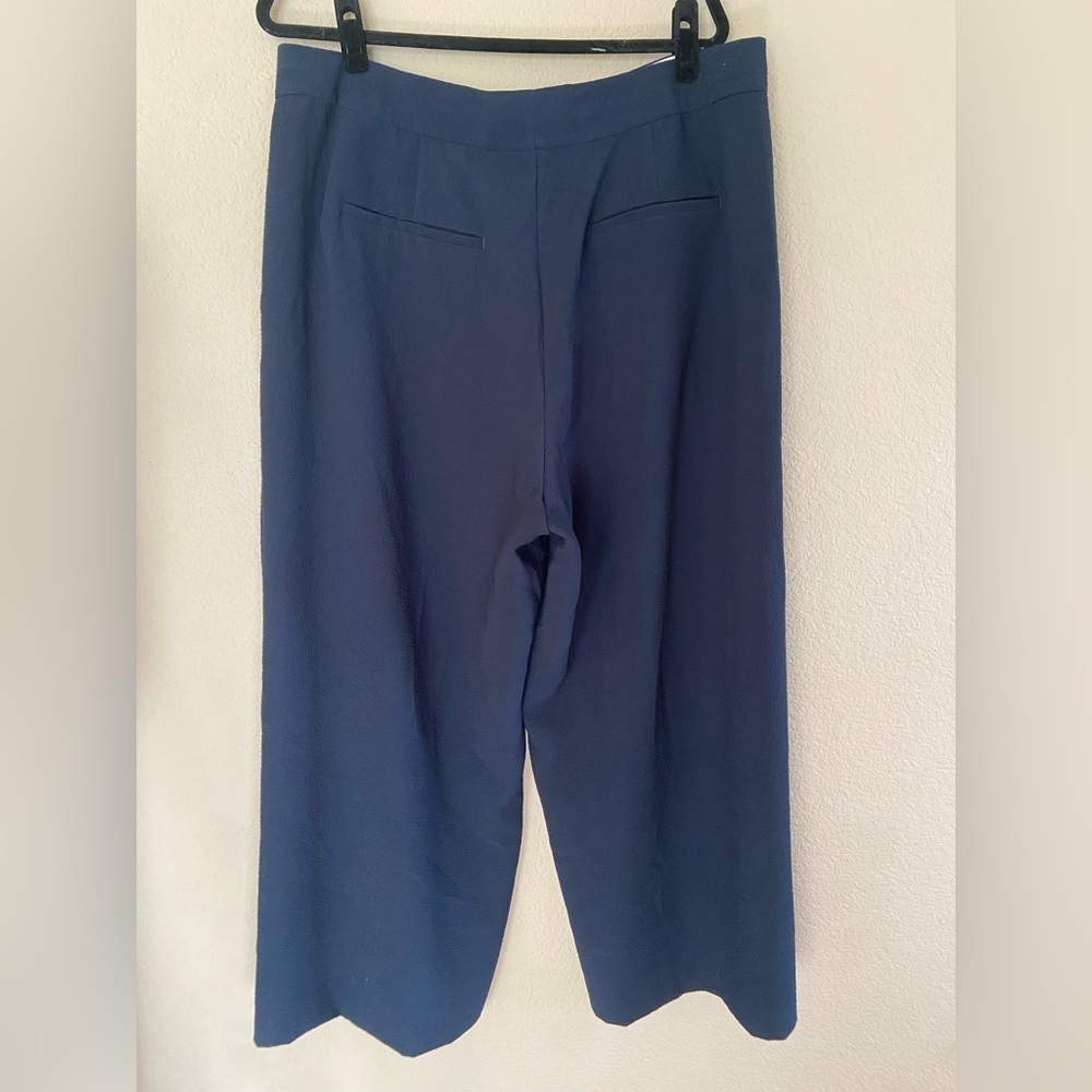 MM Lafleur Women’s crepe cropped Blue Wide-Leg Pants Sz 16 office business Plus - Picture 2 of 7
